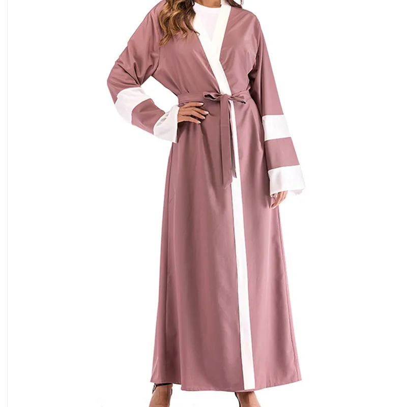 

Casual Muslim Abaya Striped Dress Scarf Cardigan Long Robes Kimono Ramadan Middle East Worship Service Islamic Clothing