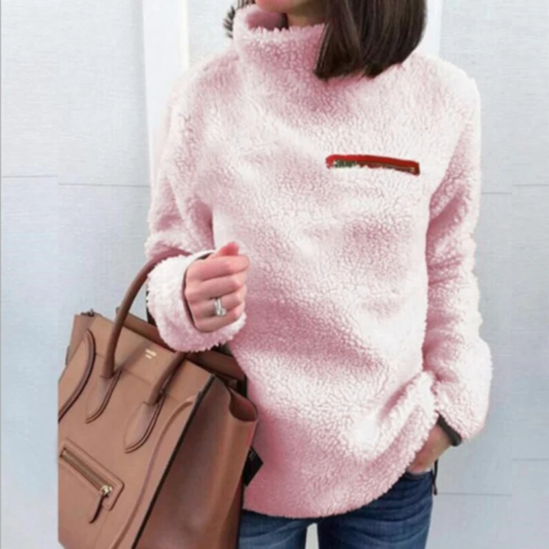

Autumn Winter Warm Sweater Women Fashion Zipper High Collar Bottoming Shirt Long Sleeve Loose Casual Pullover
