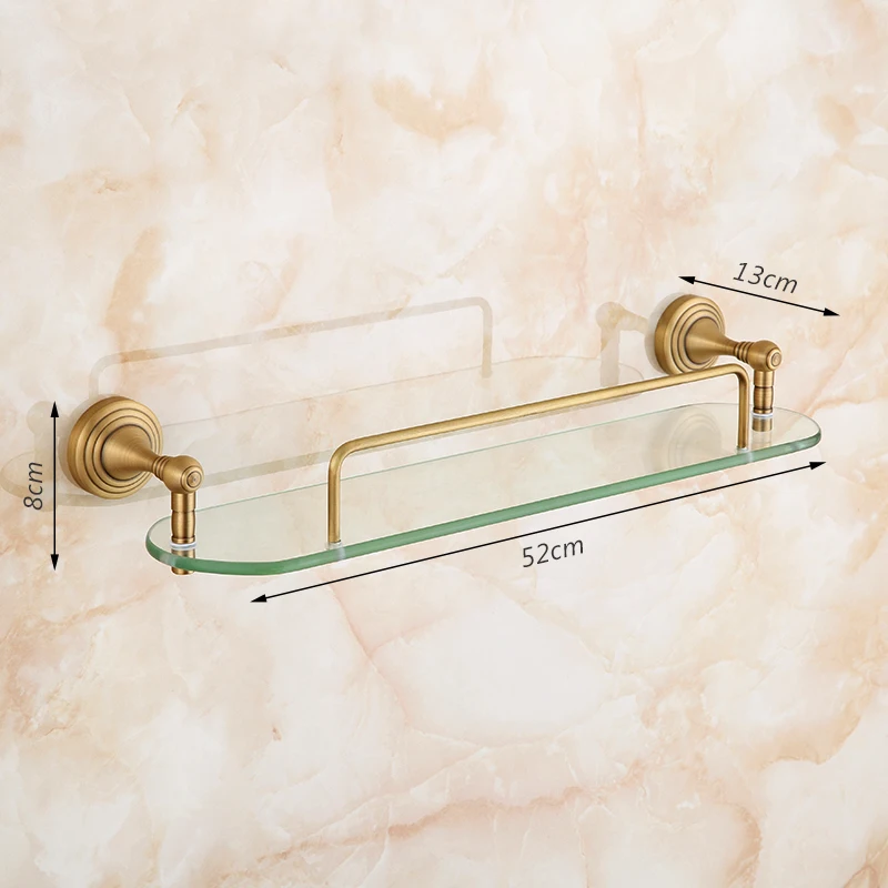 Настенная стеклянная полка для ванной комнаты с античной бронзовой отделкой и
