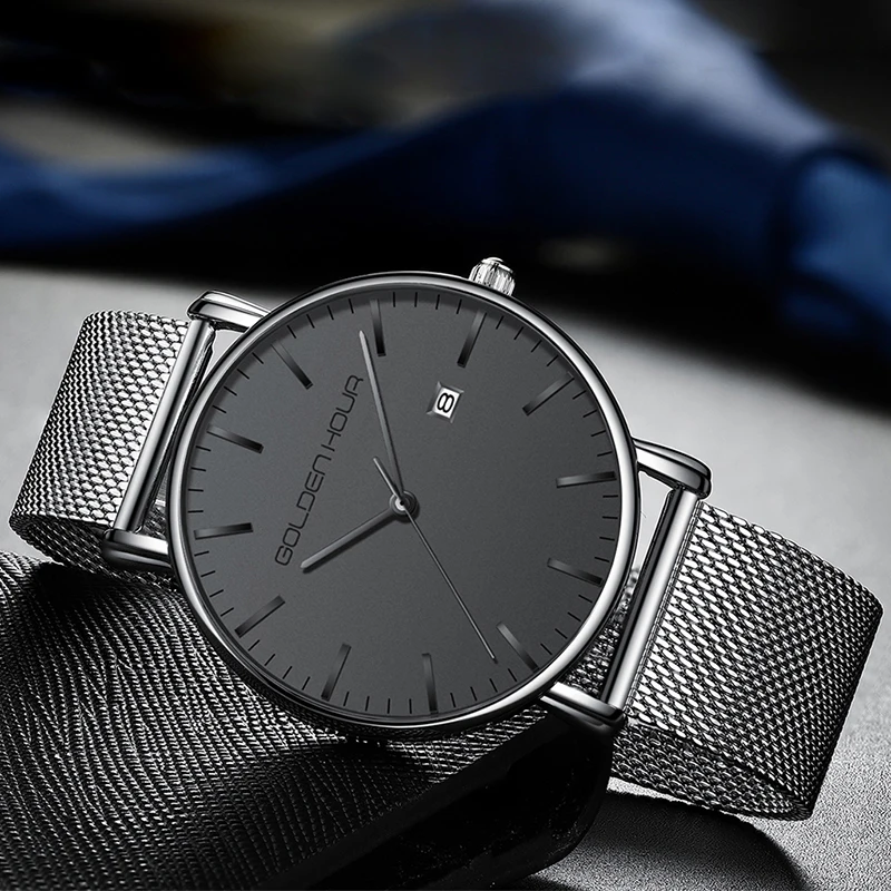 Мужские кварцевые часы от лучшего бренда GOLDENHOUR модные повседневные Серебристые