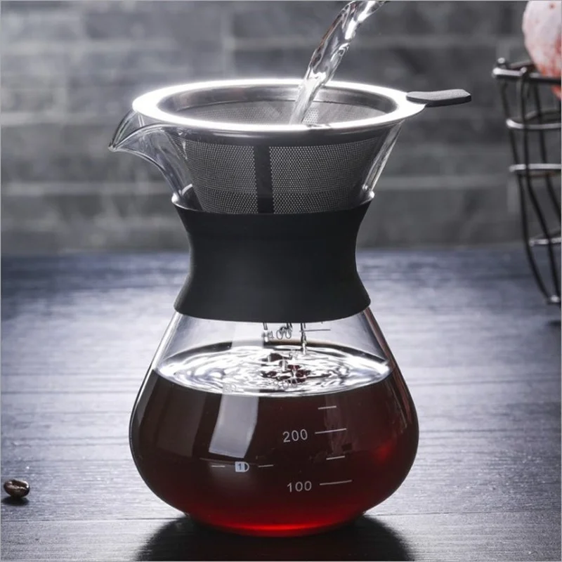 

Moka Coffee Pot High-temperature-resistant Glass Hand-brewed Borosilicate Glass Sharing Pot Stainless Steel Espresso Latte
