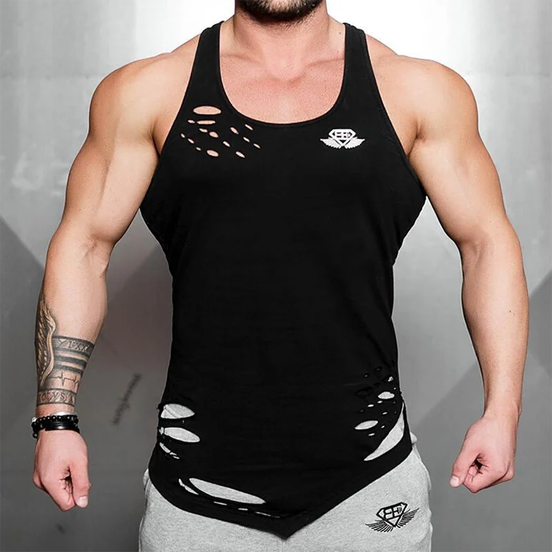 

2020 Summer Tank Top Muscle Sports Fitness Men Casual mens clothing Outdoor Ripped Cotton Round Neck Vest Gym Breathable Top