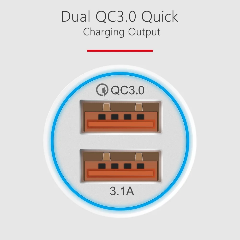 QC3.0 двойное USB быстрое автомобильное зарядное устройство для Xiaomi Quick Charge 3,0+ 3.1A автомобильное Usb для samsung Honor Redmi; Huawei Iphone 7 8 X 6A