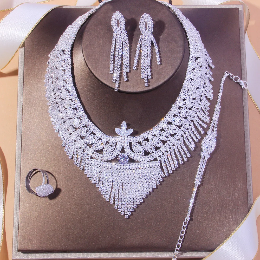 

Stonefans Luxury Tassel Rhinestone Bridal Jewelry Sets for Women Wedding Accessories Hollow Crystal Necklace Set African Jewelry