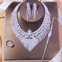 stonefans luxury tassel rhinestone bridal jewelry sets for women wedding accessories hollow crystal necklace set african jewelry