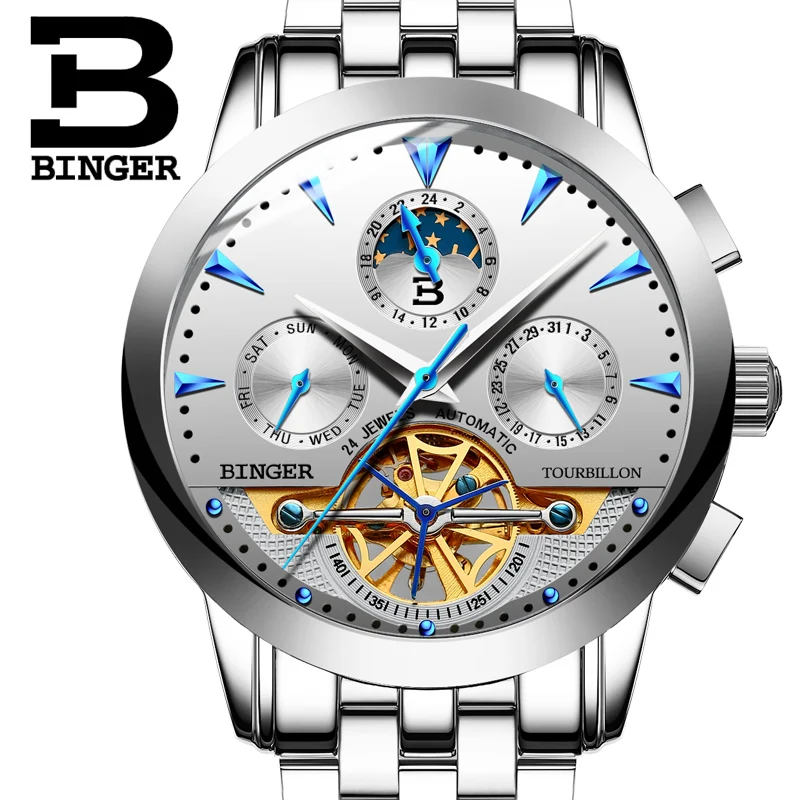 Швейцарские спортивные часы BINGER Мужские автоматические механические со