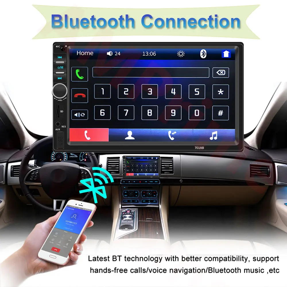 AMPrime 2 Din автомагнитола " HD Автомобильный мультимедийный плеер 7018B Авторадио Bluetooth MP5 USB аудио стерео с камерой заднего вида управление