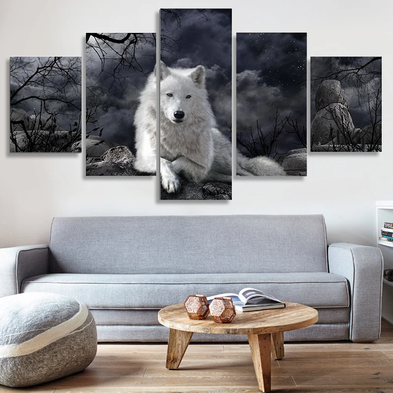 

5 pieces Animal White wolf canvas painting home decor wall art picture for living room posters and prints Artwork