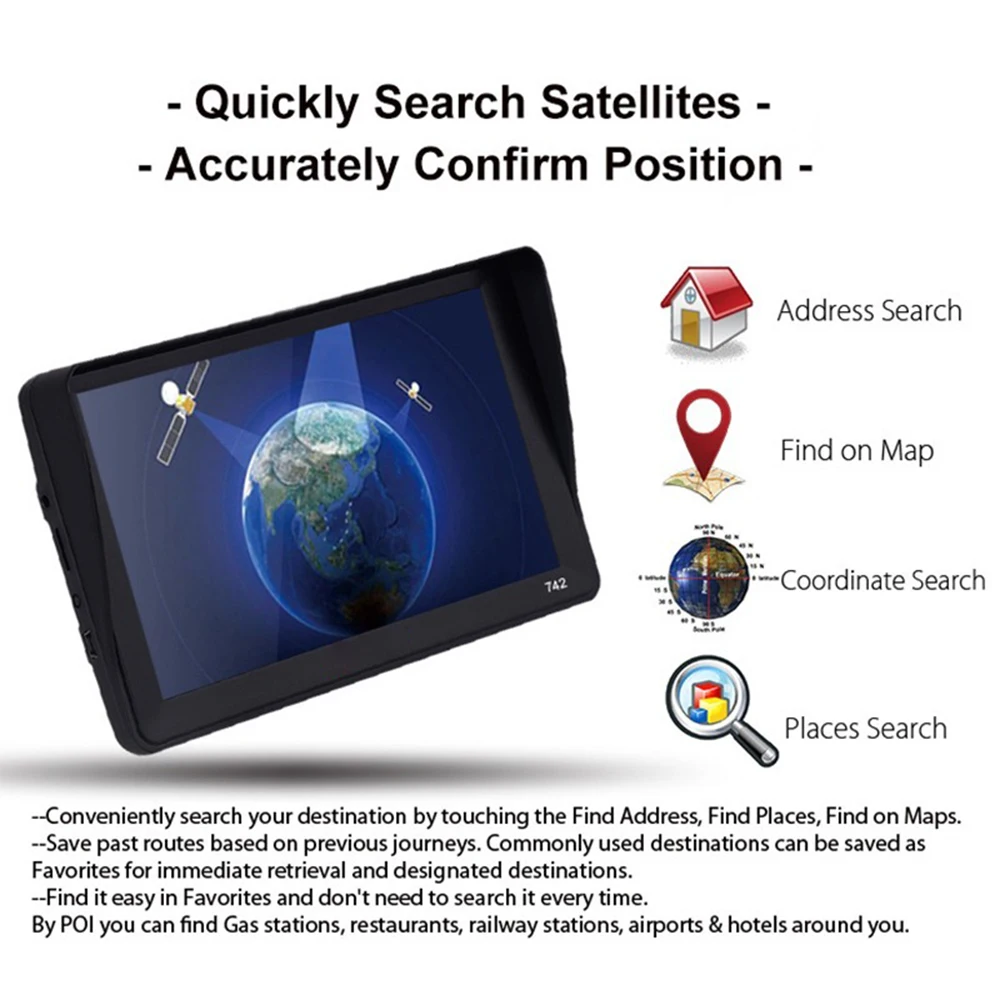 

Car GPS Navigation 7 Inch Truck Car GPS Auto Navigator Sat Nav Bluetooth 3D 256M+8GB 742 Touch Screen Free Update Map 800*480