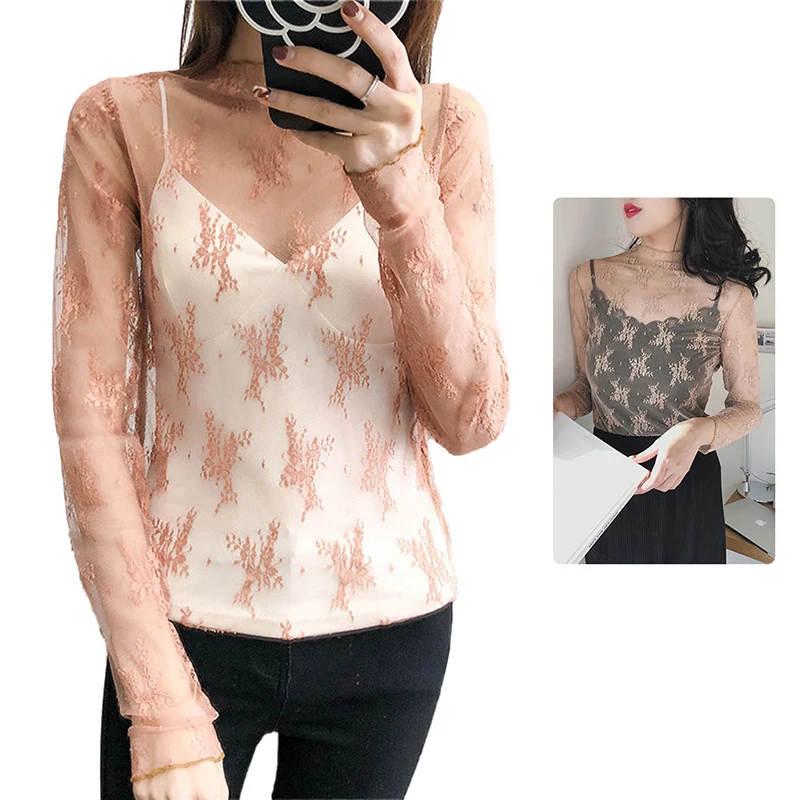 Женские сексуальные топы с цветочной вышивкой сетчатые Топы длинным рукавом