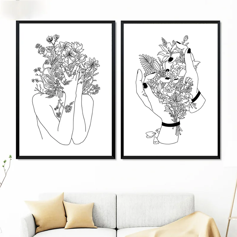 Домашний декор Настенная картина на холсте Скандинавская линия девушка ручной