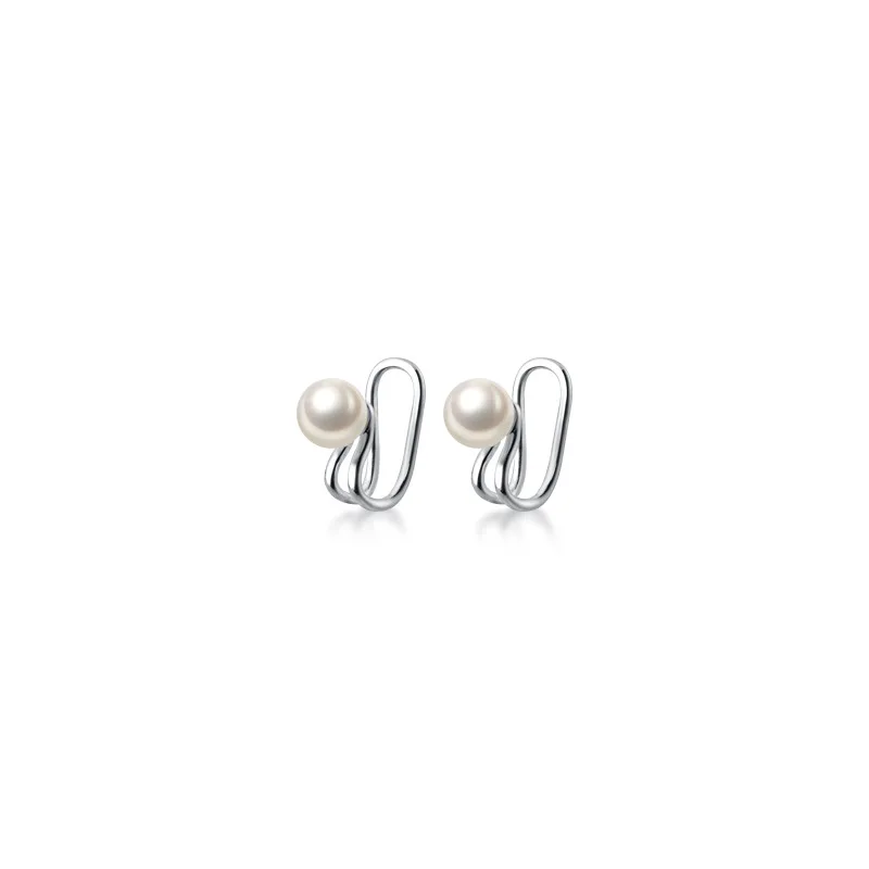 

100% Real 925 Sterling Silver Seashell Pearl Ear Cuff Wrap Earrings Simple Non-Pierced Cartilage Earrings Earlobe Clips E0442