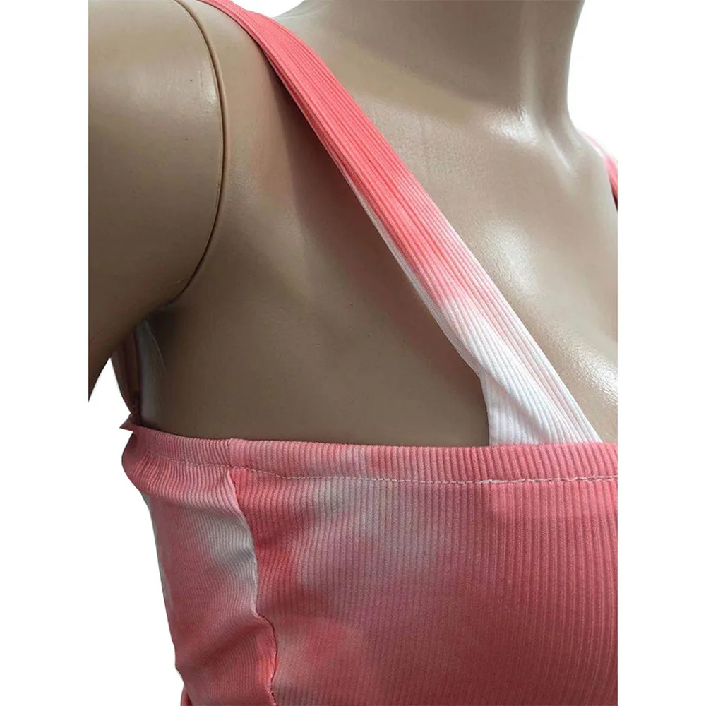 

Womens Sets Tie Dyeing Print Fitness Tracksuit Spaghetti Strap Backless Crop Top and Stacked Sweatpant Summer Two Piece Suit