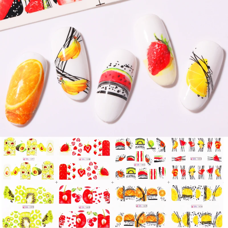 12 шт. стикеров для ногтей летние цветные наклейки с фруктовым узором украшения