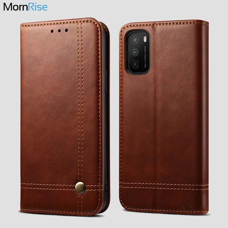 Винтажный кожаный флип чехол для XiaoMi MI Poco M3 кошелек роскошная подставка карт