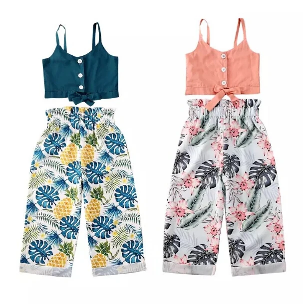 2020 летняя одежда для маленьких девочек детские топы на бретельках + брюки с