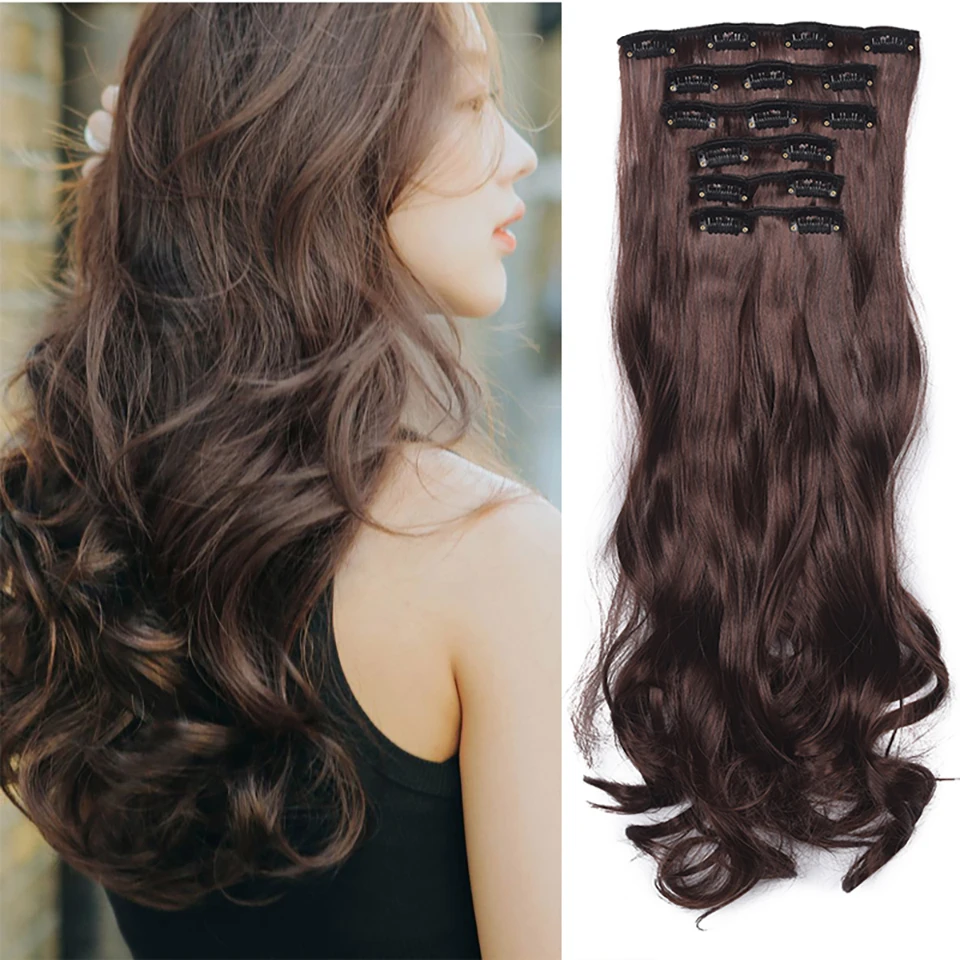 

Beiyufei 6Pcs/Set 20Inch Hairpiece 140G Straight/Wave 16 Clips In False Brazilian Styling Hair Synthetic Clip In Hair Extensions