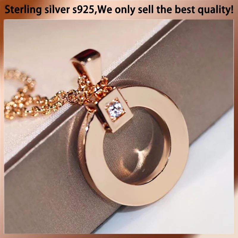 

925 sterling silver round solitaire necklace men and women classic fashion luxury high-end brand free shipping jewelry