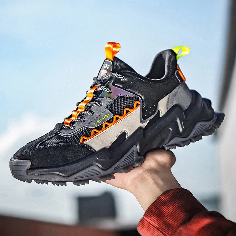 

Men Chunky Sneakers 2020 Winter New Casual Shoes Men Thick Bottom Men Sneakers Leather Flats Zapatos De Hombre Platform Shoes