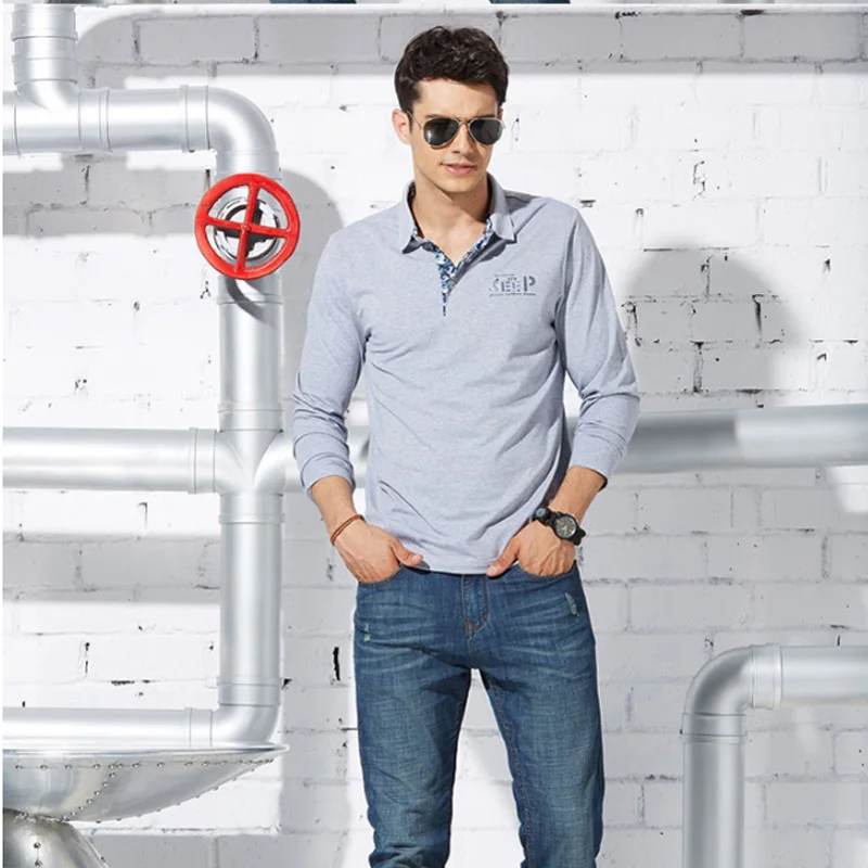 Высококачественная хлопковая рубашка поло Мужская Повседневная с отложным