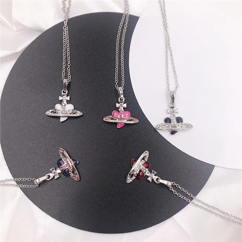 

BLIJERY Trendy Vintage Heart Chain Necklace for Women Girls Luxury Planet Pendant Jewelry AAA Crystal Wedding Party Gift
