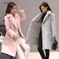 2020 new winter women suede fur jacket fashion female zipper thick artificial sheepskin long coat warm windbreaker outwear