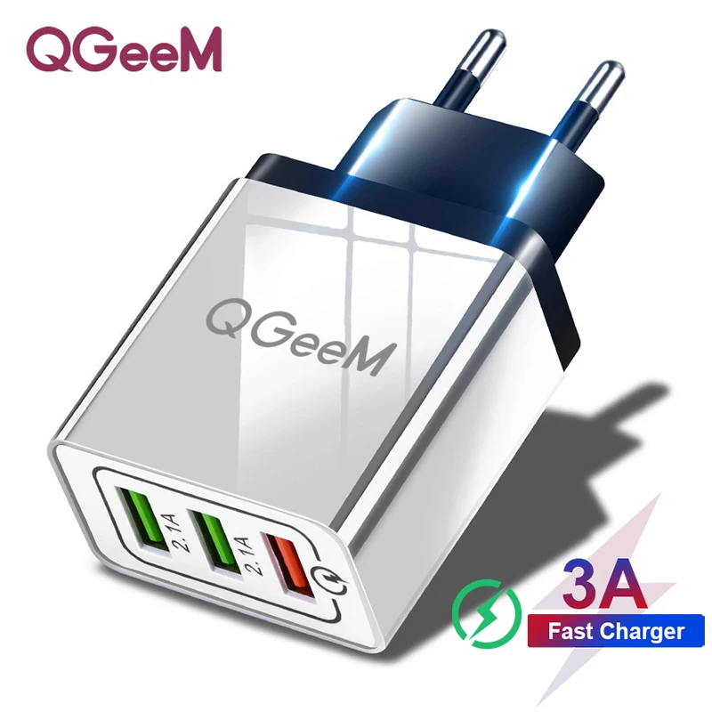 QGEEM 3 USB зарядное устройство Быстрая зарядка 3,0 быстрое USB настенное зарядное устройство портативное мобильное зарядное устройство QC 3,0 адаптер для Xiaomi iPhone X EU US Plug