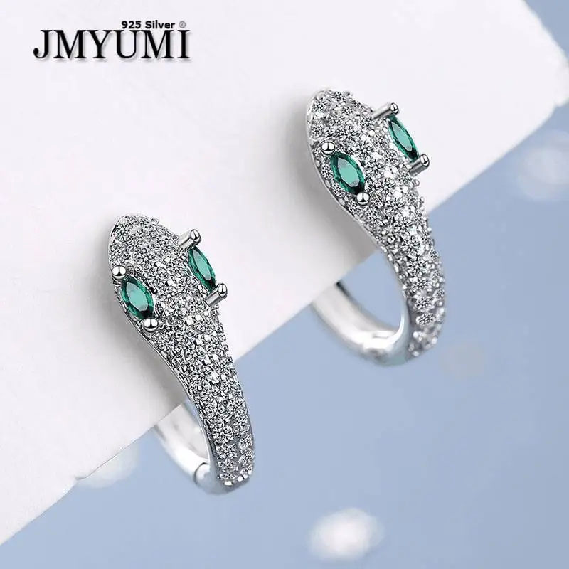 

JMYUMI Prevent Allergy 925 Sterling Silver Stud Earrings for Women Trendy Elegant Sparkling Zircon Little Snake Bride Jewelry