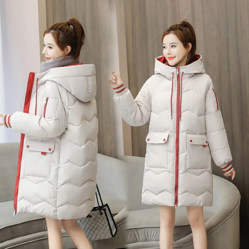 DIMI Long Hooded Clothes Loose Jacket Color Quilted Jacket Bread Down Parka Women Winter Hooded Warm Coat Plus Size