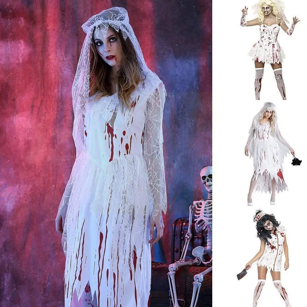 

Halloween Nurse Cosplay Uniform Costume Zombie Demon Play Suit Sexy Doctor Blood Role Lingerie Outfits I9P3