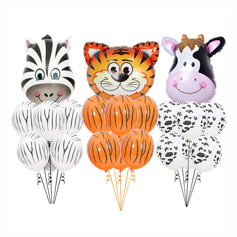 

Латексные воздушные шары с мультяшными животными, комбинированные шары тигр, Зебра, жираф, корова, для детского дня рождения, украшение для ...
