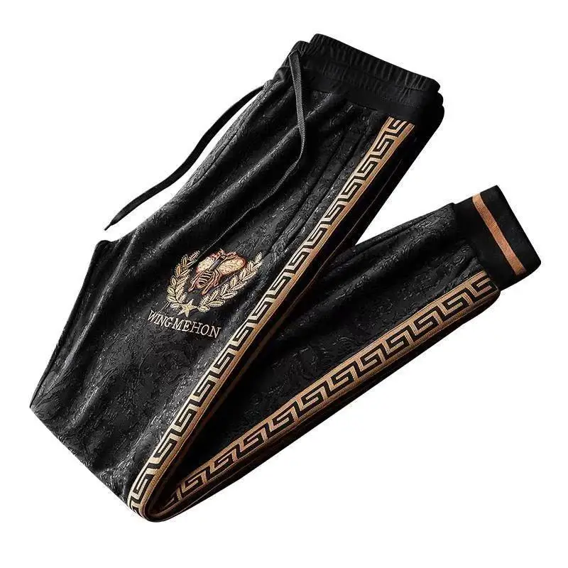 

Sports Pants Men's Summer Korean Embroidered Ribbon with Loose Size Catch-up Foot Casual Pants