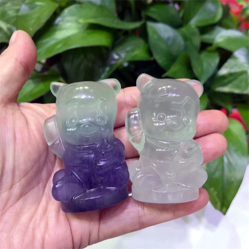 

1pcs Free shipping! Natural Quartz Crystal Carved Clear Fluorite Cartoon Bear Stone Healing Decoration
