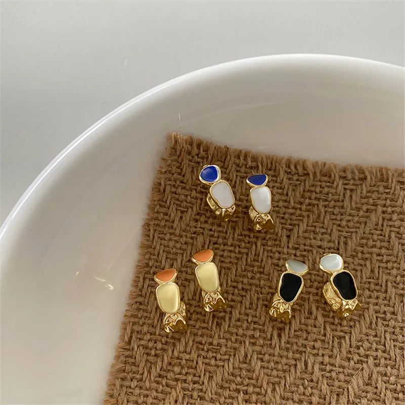 Корейский Эмаль серьги гвоздики для женщин круг цвет золотой шпильки красочные