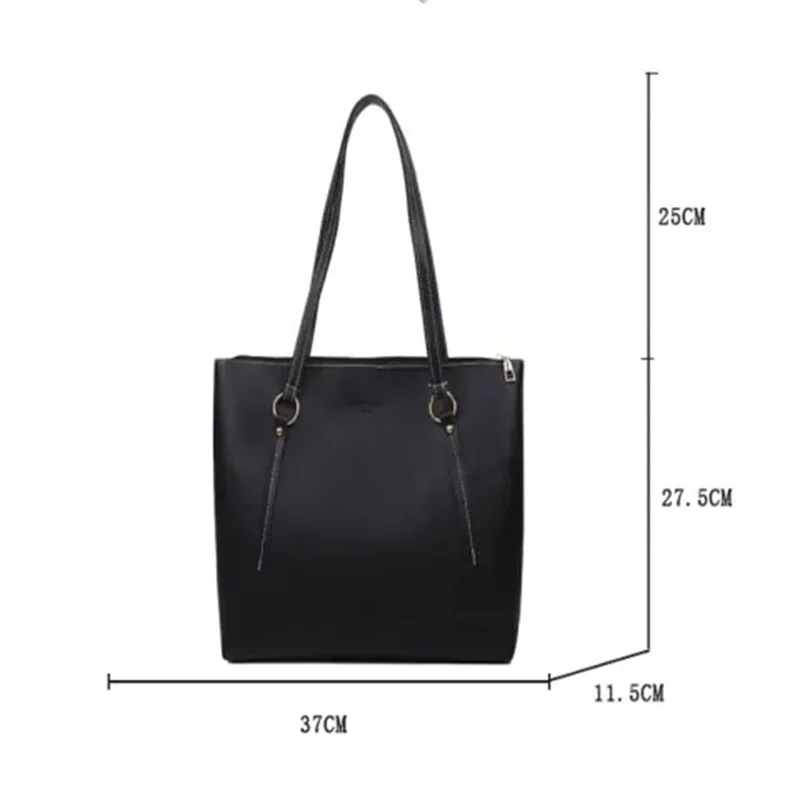 

Women Casual Large-capacity Shopping Shoulder Bag 2020 Simple Solid Color Zipper PU Handbag Travel Belt Decoration Big Tote Bag