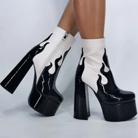 ribetrini big size 43 female pink color platform ankle boots fashion zipper chunky heel women boots sexy party shoes woman