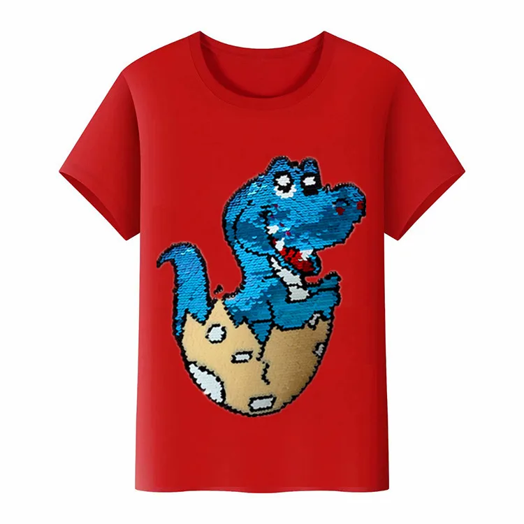 Детская летняя хлопковая Футболка с блестками и тонизирующим рисунком динозавра