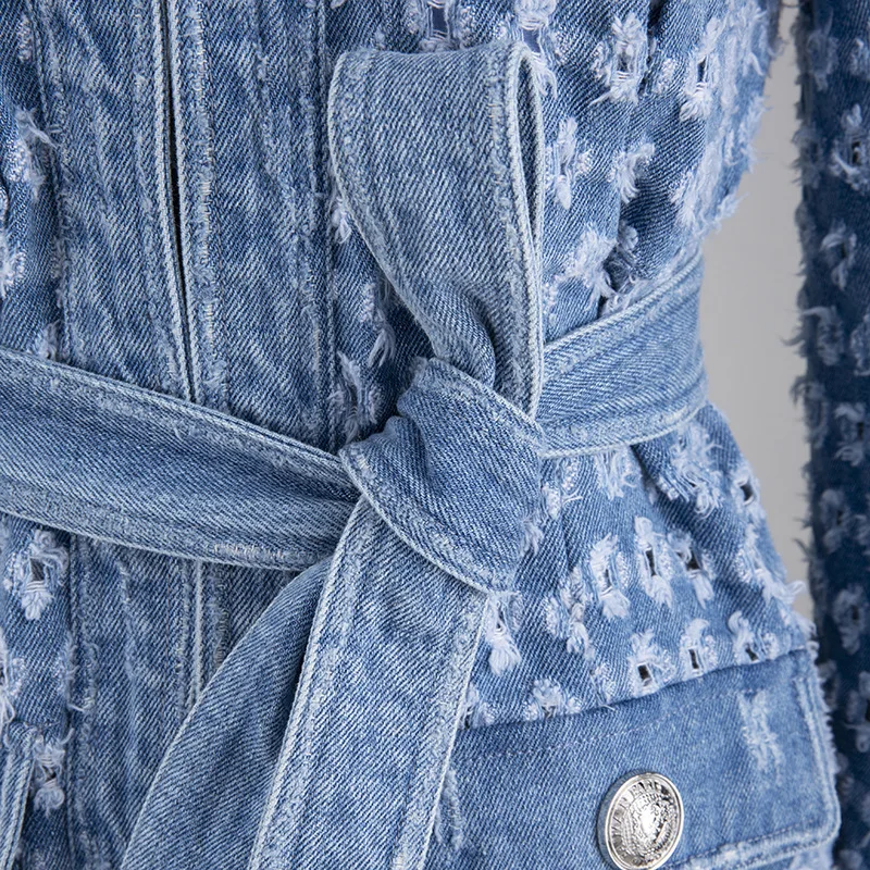 Женское ажурное джинсовое пальто TWOTWINSTYLE Осеннее черное с круглым вырезом