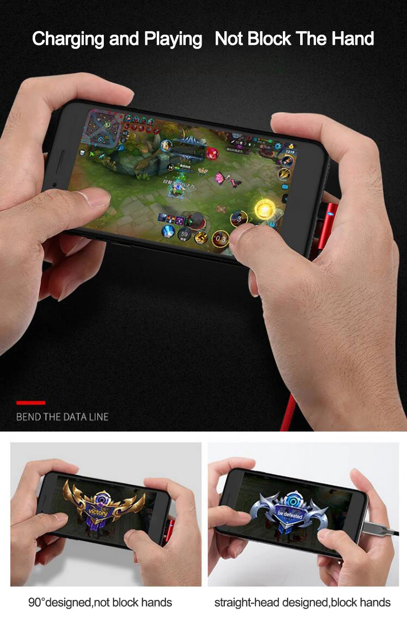 USB кабель для быстрой зарядки usb Type C LED 90 градусов Samsung S8 S9 Note 9 8 Xiaomi mi8 6|Кабели