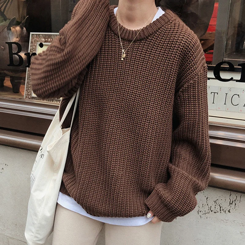 Женский свитер с круглым вырезом BGTEEVER теплый вязаный пуловер в Корейском стиле
