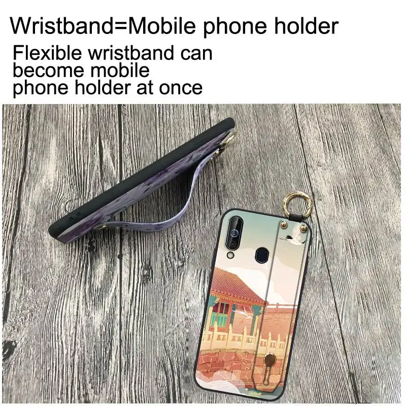 Silicone Lanyard Chinese Style Wrist Strap Phone Case For Samsung Galaxy M30 Waterproof Fashion Design Holder Anti-knock | Мобильные