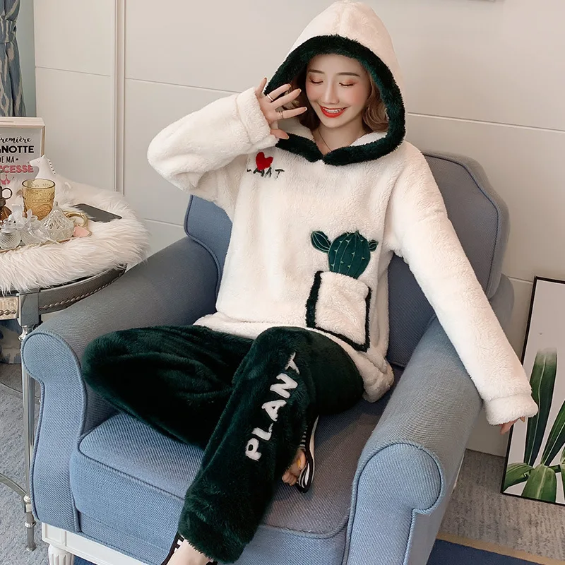 Коралловая флисовая фланель Пижама Mujer Для женщин из мультфильма пижамные комплекты одежда для сна Пижама с животными Для женщин Зимняя теплая ночная Пижама домашняя одежда - Цвет: 316