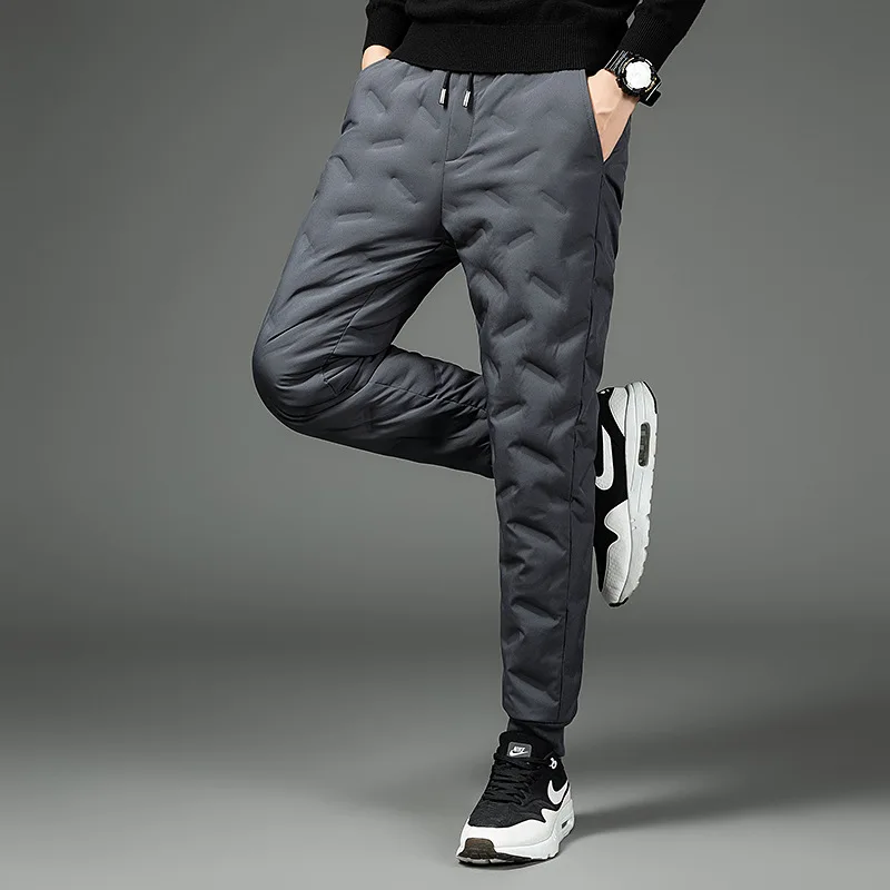 

Новинка 2022, мужские зимние повседневные утепленные пуховые брюки на флисовой подкладке, уличные спортивные теплые брюки