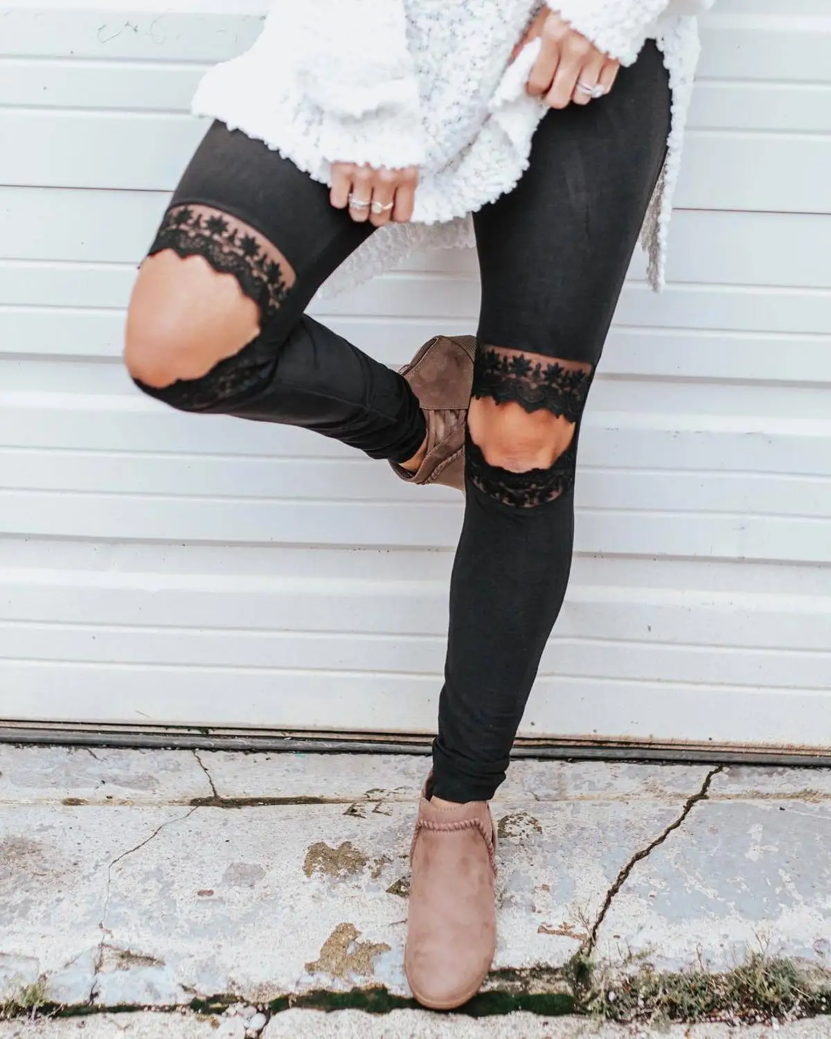 2020 новый дизайн Женские однотонные черные рваные кружевные брюки тонкие мягкие