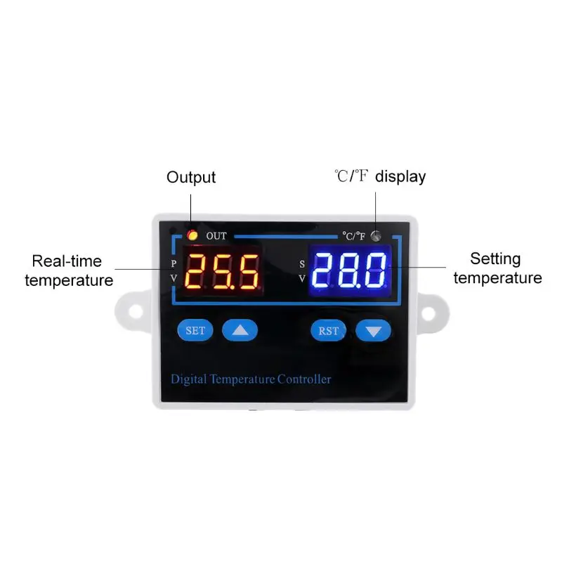 

Digital Fahrenheit and Centigrade Thermostat 10A Output Temperature Controller