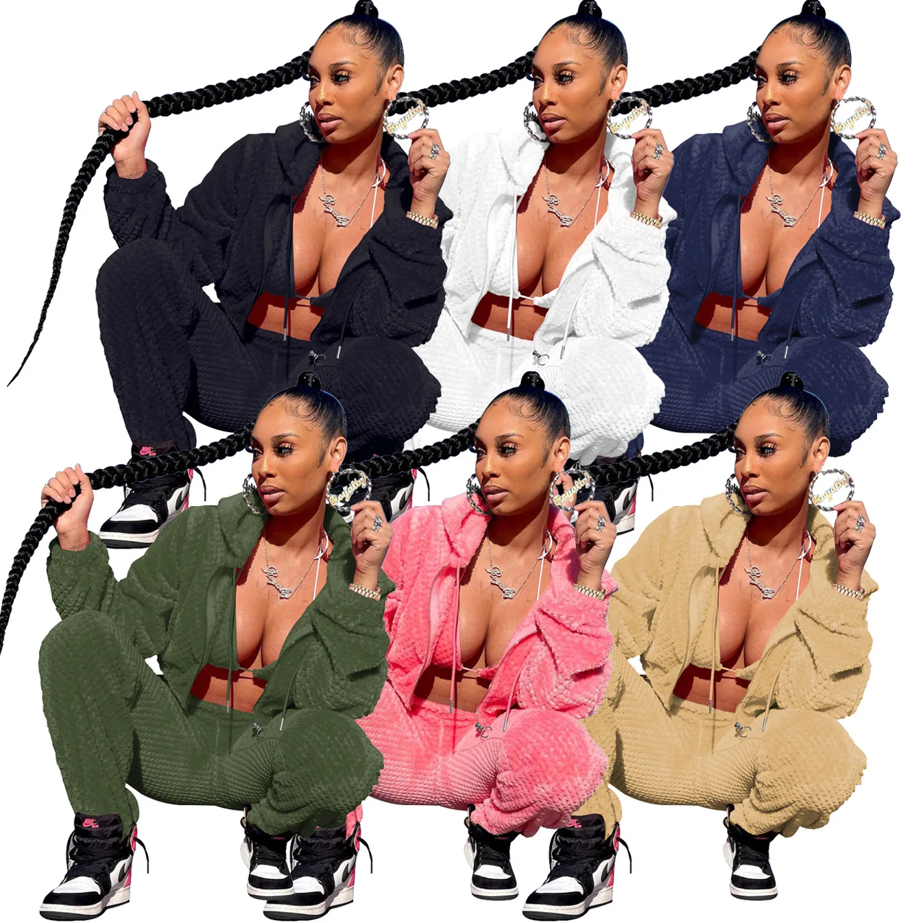 

Casaul Women Tracksuit 3 Piece Set Coat + Bra + Long Pants Sportsuit Solid Color Sporty Streetwear Clothes Tracksuit For Women