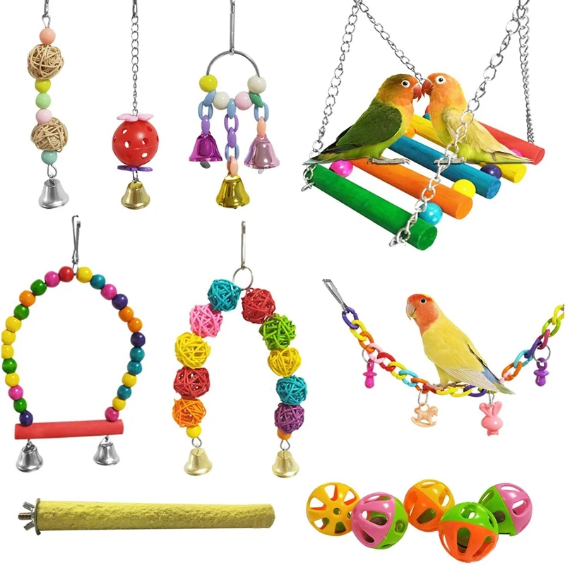 

13 Packs Bird Swing Toys,Parrot Chewing Hanging Perches With Bell,Pet Birds Cage Toys Suitable for Small Parakeets