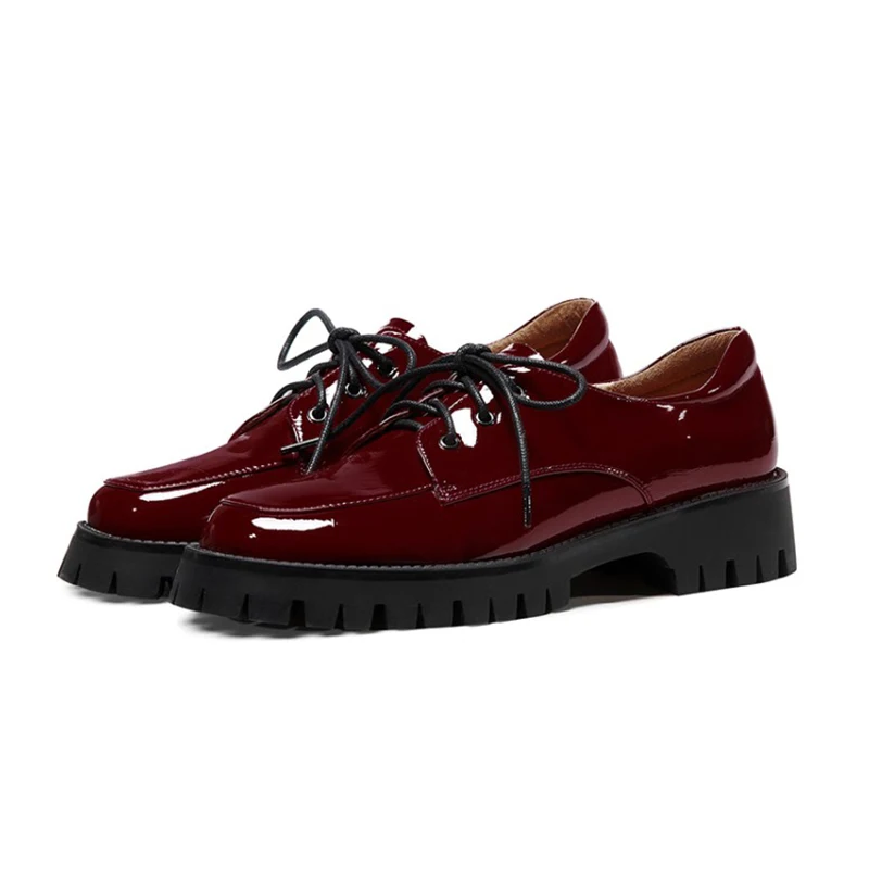 

MLJUESE 2021 Women Pumps Soft Cow leather Autumn Spring Lace up Wine red color Round toe Square heel high heels pumps Size 40