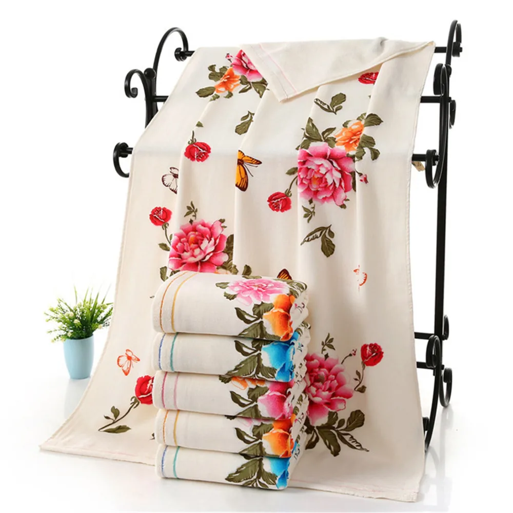 Махровые хлопковые банные полотенца с цветочным рисунком для взрослых