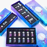 713 pcs crystal glass pen glitter powder fountain pen 12 colors ink dip pen starry sky gift box set writing supplies pens